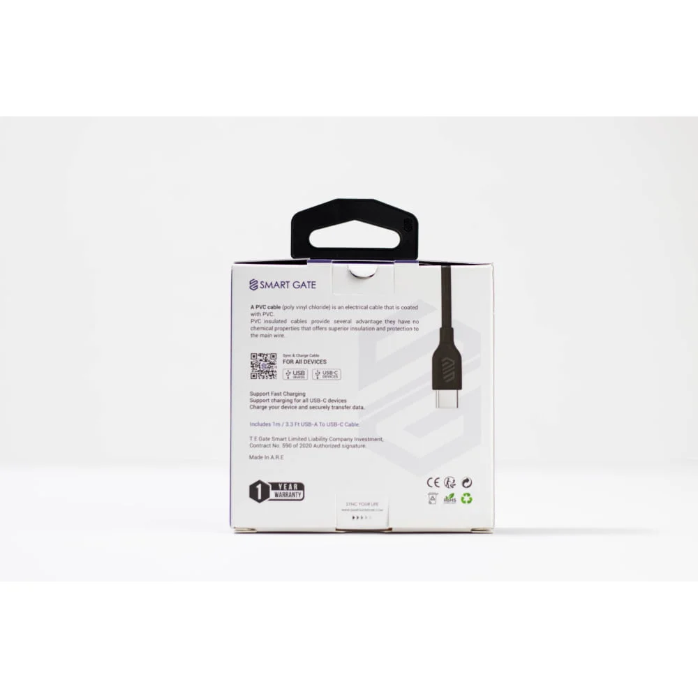 Smart Gate Cable PVC USB-A to USB-C Fast 1m Black - Image 3