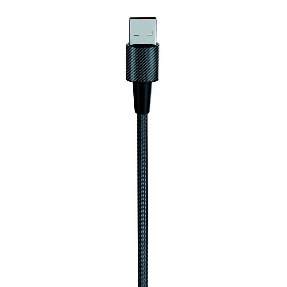 كابل Smart Gate (طراز SGCA-BAL100CFB) بطول 1 متر، مزود بموصلات USB-A وLightning، ويتميز بتصميم مجدول معزز بألياف الكربون وحماية ضد التداخل، باللون الأسود.