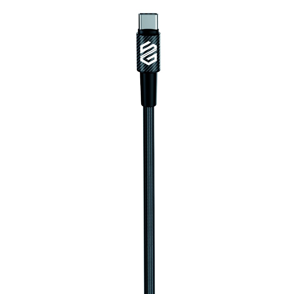 كابل Smart Gate SGCA-BAC100CFB بطول 1 متر، لون أسود، بتصميم ألياف الكربون المجدولة، ومحمي (Shielded)، ومن نوع USB-A إلى USB-C. - الصورة 2