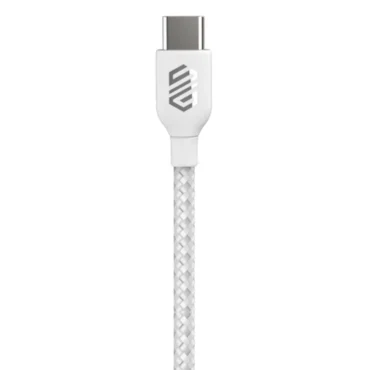 كابل Smart Gate (طراز SGCA-BCCF100W) بمنفذ USB-C إلى USB-C، مغطى بجديلة حماية، يدعم الشحن السريع، بطول 1 متر، باللون الأبيض.