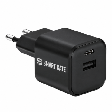 شاحن حائط Smart Gate SGCH-35CAGaNSEB Spark بقوة 35 واط، بمنفذي USB-C وUSB-A وتقنية PD، لون أسود.