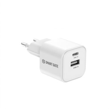 شاحن حائط Smart Gate SGCH-35CAGaNSEW بقوة 35 واط، بمنفذي USB-C وUSB-A وتقنية PD، لون أبيض.